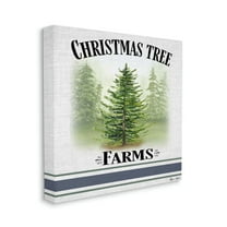 Traditional Christmas Tree Blue Farm Stripe Holiday Gallery-Wrapped Canvas Print Wall Art, 17x17