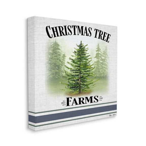 Traditional Christmas Tree Blue Farm Stripe Holiday Gallery-Wrapped Canvas Print Wall Art, 17x17