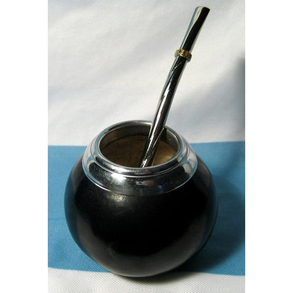Traditional Classic Argentinian Mate Gourd Yerba with Straw 2463 Black