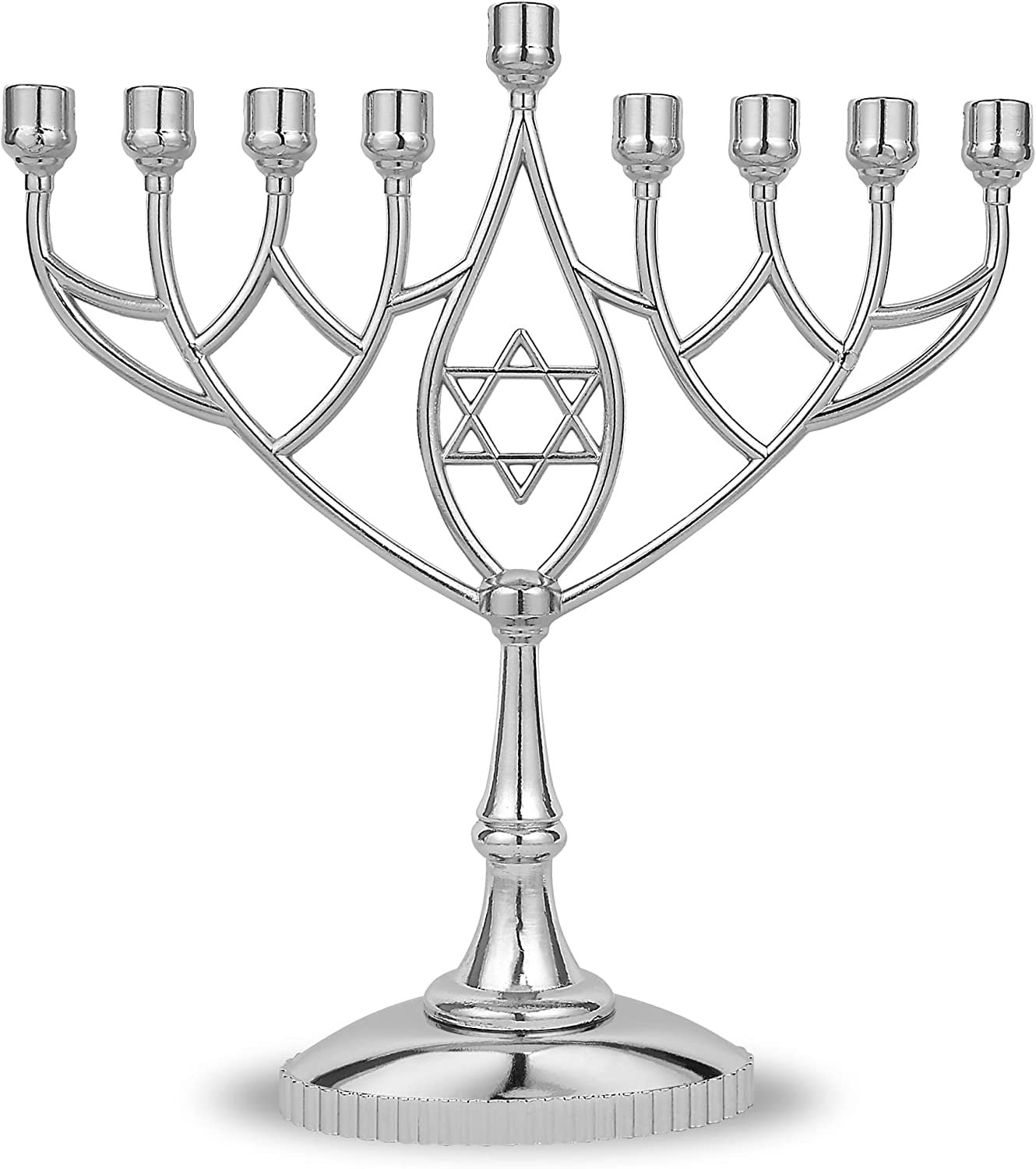 Zion Judaica Silver Plated Geometric Hanukkah Menorah, Traditional