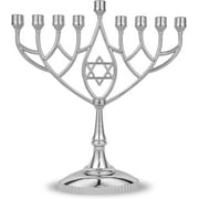 Traditional Classic Geometric Hanukkah Menorah 9" Silver Plated Chanukah Candle Minorah Fits Standard Hanukah Candles by Zion Judaica