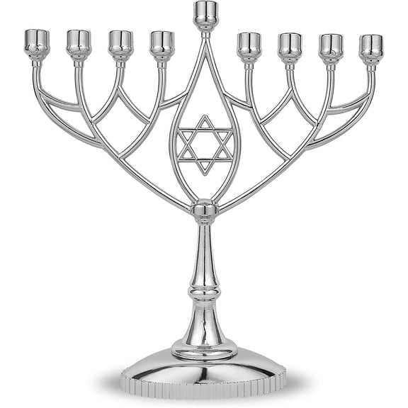 Traditional Classic Geometric Hanukkah Menorah 9" Silver Plated Chanukah Candle Minorah Fits Standard Hanukah Candles