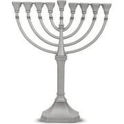Traditional Classic Hanukkah Menorah - 9.5 Tall Graceful Style Candle Minorah Precision Die Cast Non Tarnish Satin Silver By Zion Judaica