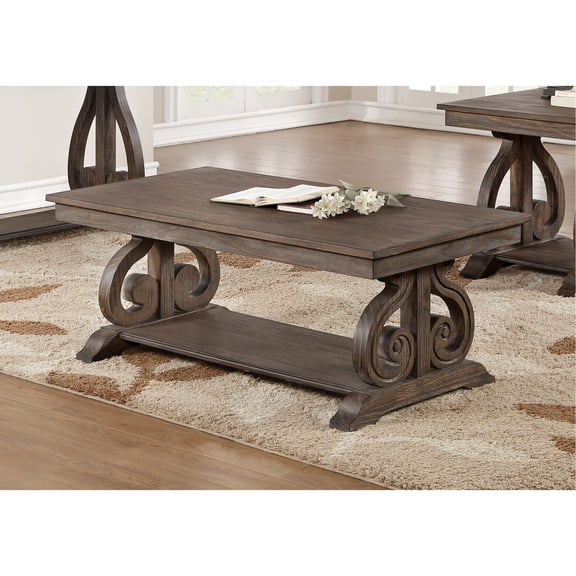 Traditional Classic Living Room Coffee Table | With Lower Shelf for Storage | Distressed Dark Oak Finish | Addresses Limited Storage in Living Room
