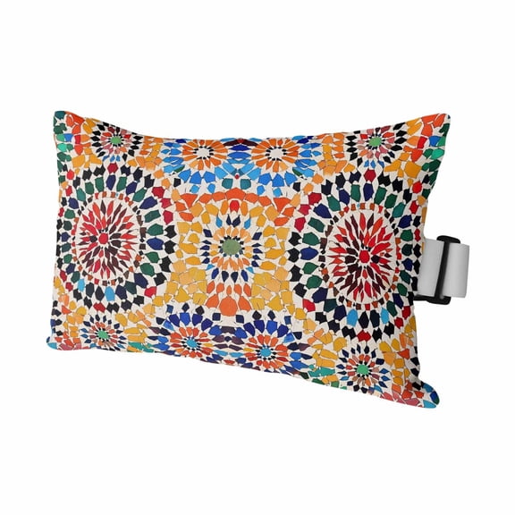 Traditional Colourful Moroccan Wall Tile Mosaic Back Outdoor Pillow for Chaise Lounge Chair,Bohemian Style Waterproof Headrest Lumbar Pillows with Insert&Elastic Strap for Patio Pool Garden,1 Pack