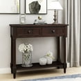 thumbnail image 1 of Traditional Console Table with 2 Drawers & Shelf, 35.43" Entryway Table Solid Pine Wood, Vintage Carved Details, for Entryway, Living Room, Dining Room, Study, Espresso, 1 of 8