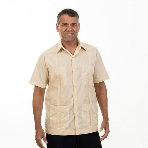 Traditional Cotton Blend Guayabera Men’s Short Sleeve Shirt (Beige, X-Large)