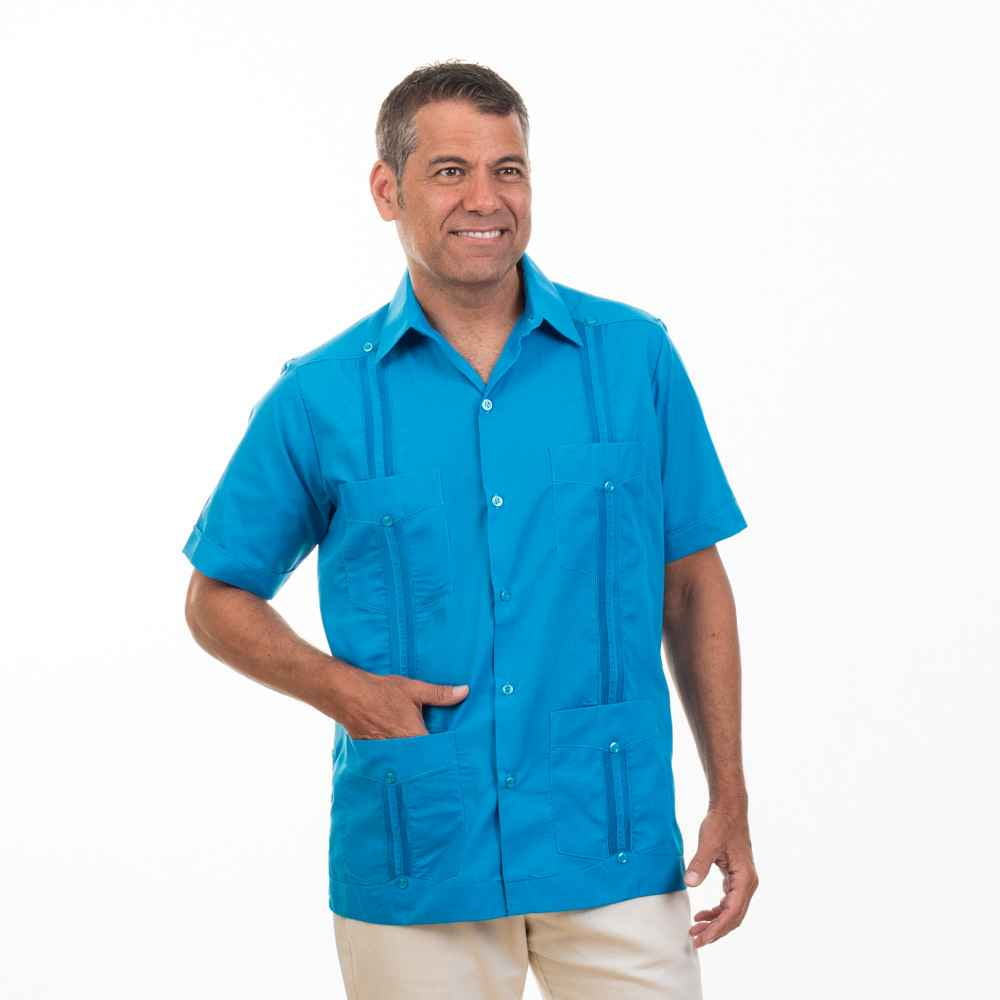 Men's 4-Pocket Short Sleeve Pleated Guayabera Shirt main image 0