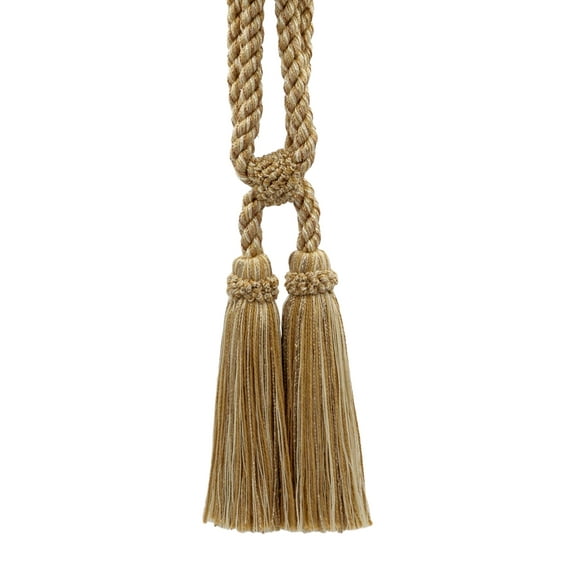 DECOPRO Traditional Cotton Double Tassel Curtain & Drapery Tassel Tieback, Tassel Length 5 1/2" (14cm), Spread 27" (68.5cm) # TBC0552, Chestnut Brown #P76 (Light Brown, Light Beige) Set of 4