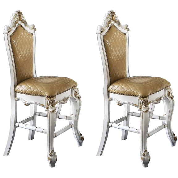 Traditional Counter Height Bar Stools (Set-2) | Enhance Dining Space with Queen Anne Legs | Wood and Synthetic Leather Construction | Eases Cleaning and Maintenance