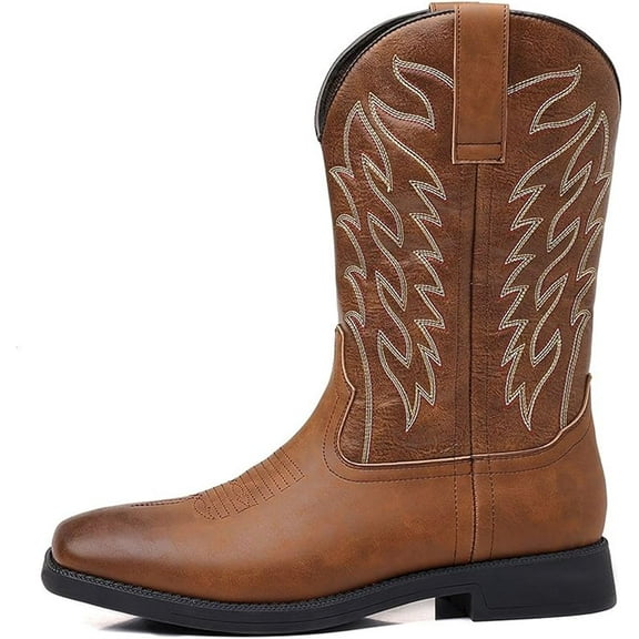 Traditional Country Boot Embroidered Square Toe Boots Chunky Heel Distressed Work boots