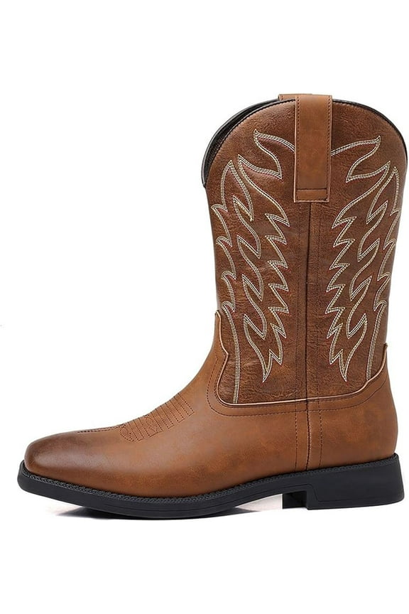 Traditional Country Boot Embroidered Square Toe Boots Chunky Heel Distressed Work boots