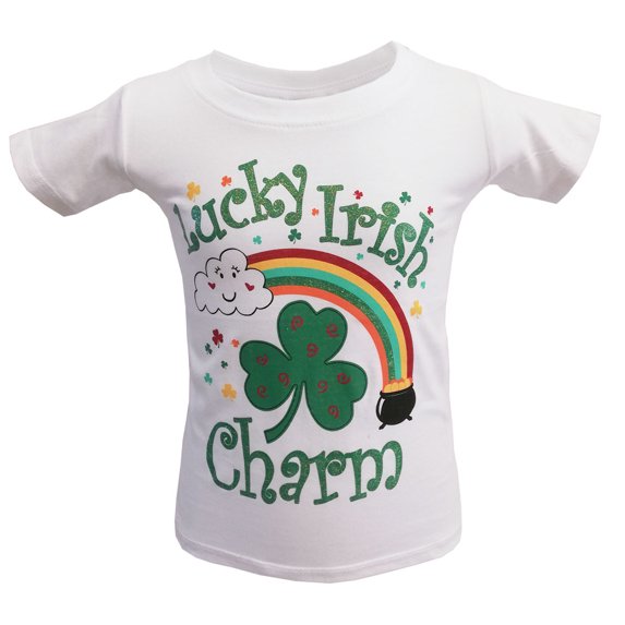 Traditional Craft Big Girl's White Lucky Irish Charm Kids Summer T-Shirt