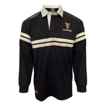 Guinness Rugby Shirt For Men - Ireland Long Sleeve Black With Harp Tape Design