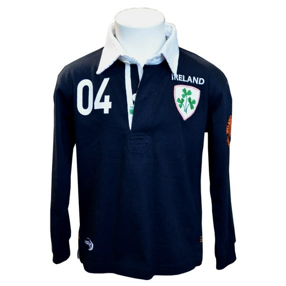 Traditional Craft Ltd. Big Boy's Navy Ireland 3 Shamrock Long Sleeve Rugby Shirt