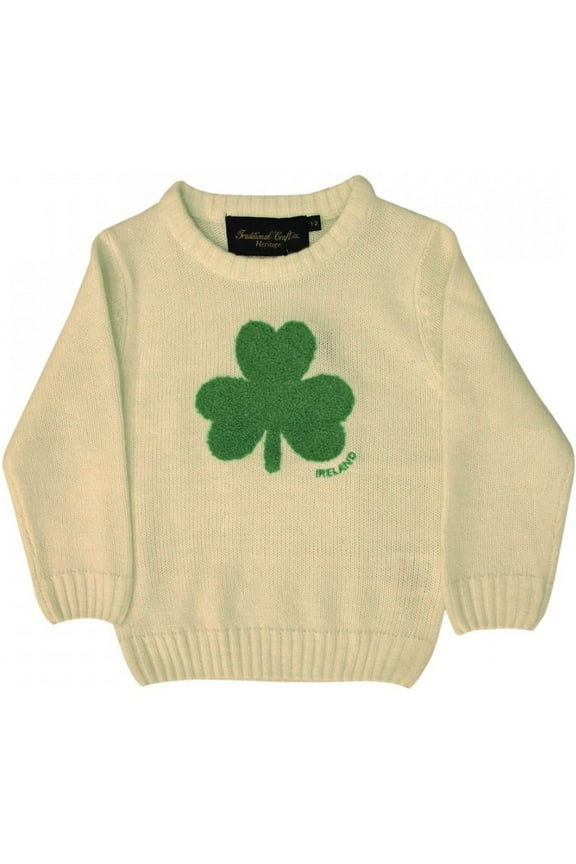 Ltd. Girl's Cream Knit Irish Emerald Shamrock Kids Jumper