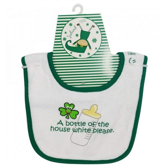 Traditional Craft White Green Bottle of House Baby Bib 100% Cotton