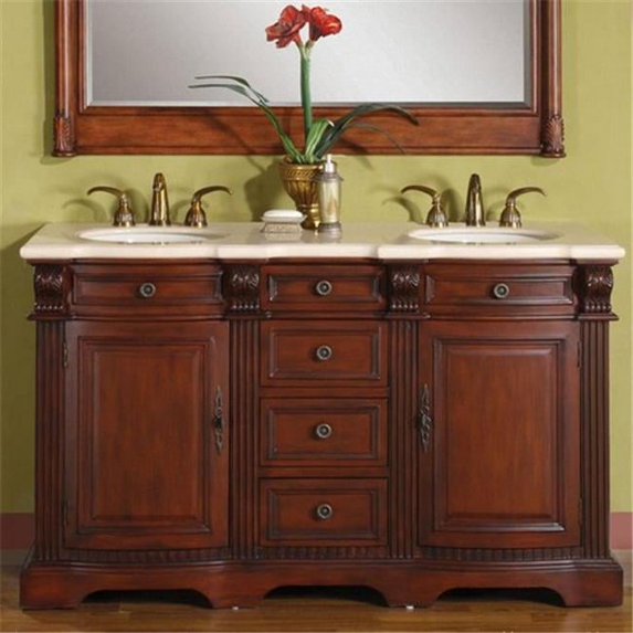 Traditional Cream Marfil Marble Bathroom Vanity- Double Sink - 58 in. Wide
