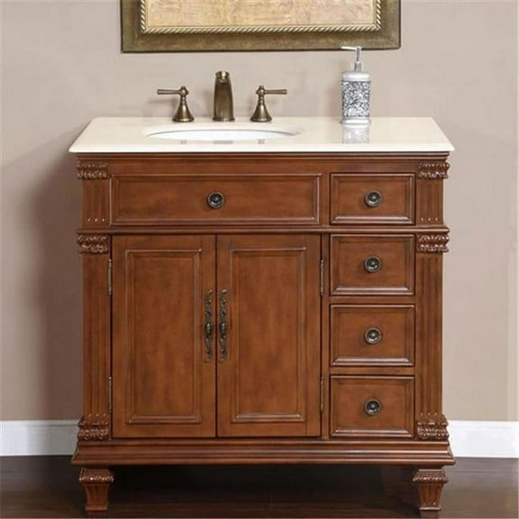 Traditional Cream Marfil Marble Bathroom Vanity- Single Sink - 36 in. Wide