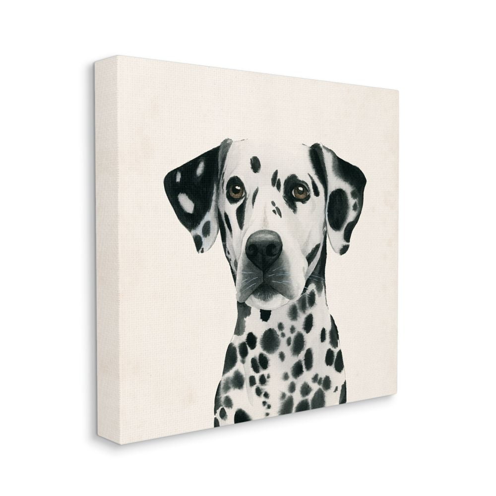 Dalmatian Dog Portrait Black and White Canvas Wall Art, 17x17