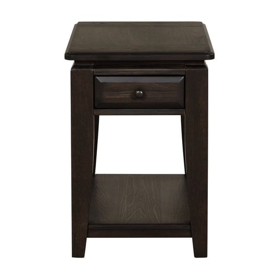 Traditional Dark Chairside Table With Storage Facility - Solid Wood & 26.78 In Depth 18.43 Width One Drawer Side Mounted Guides