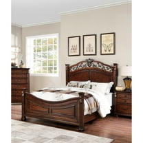 Traditional Dark Cherry King Bed, Headboard And , Wood Material Bedframe Bed In Cherry, American Style With Wooden