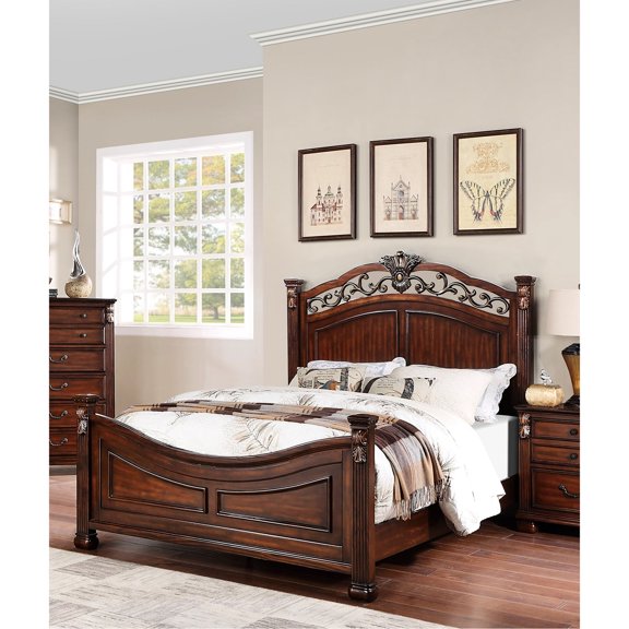 Traditional Dark Cherry Pine Bed Frame for a Luxury Bedroom