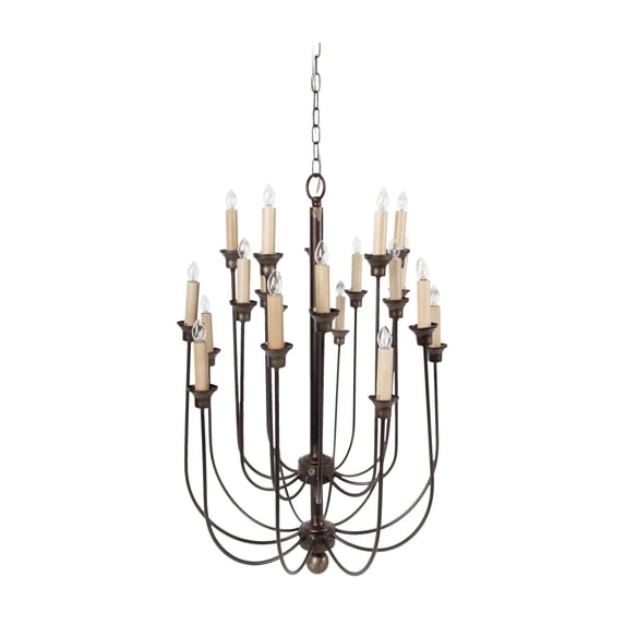 Traditional Decorative Metal Chandelier with Multiple Candles, Bronze and Cream