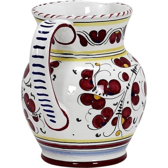 Traditional Deruta Ceramic Pitcher-Orvieto Red Rooster
