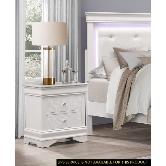 Traditional Design Bedroom Furniture 1pc Nightstand of 3x Drawers Faux Alligator Embossed Fronts White Finish Wooden Furniture