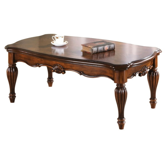 Traditional Design Cherry Wood Coffee Table With Rectangular Shape Rich Sophisticated Leg Appearance And Top