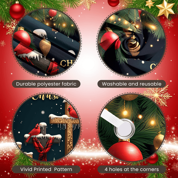 Traditional Design Christmas Banner Snowy Scene Christian Celebration Holiday Decoration for Indoor Display Winter Festive Church Event