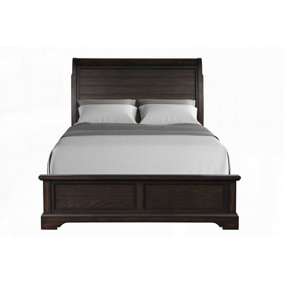 Traditional Design Queen Sleigh Bed in Mahogany Finish