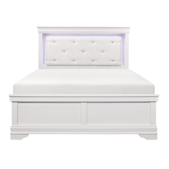 Traditional Design White Finish 1pc Queen Size Bed Button-Tufted Upholstered LED Headboard Faux Alligator Embossed Panels