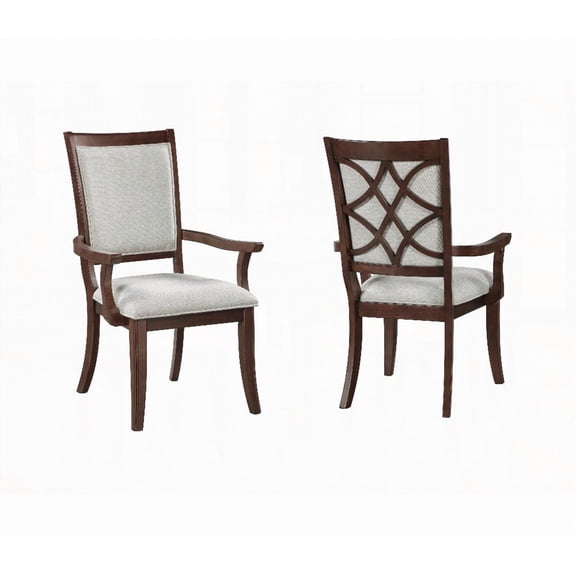 Traditional Dining Armchairs Set of 2 - Solid Wood with Beige Fabric Upholstery