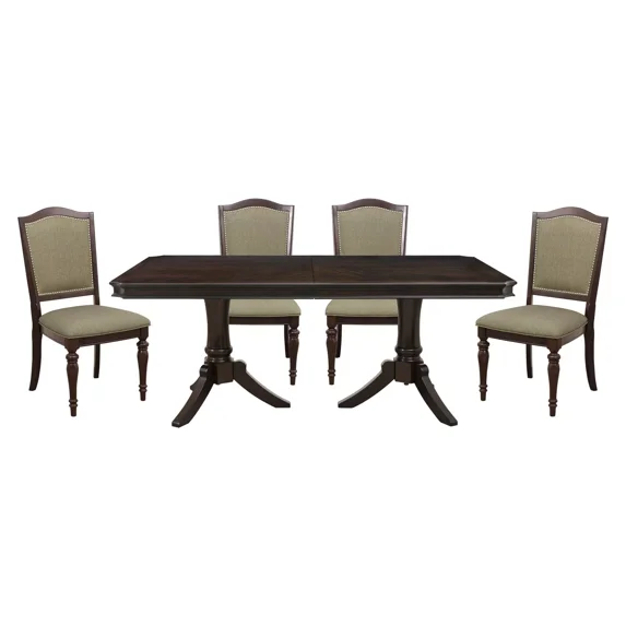 Traditional Dining Set 5pc Extendable Table and 4 Side Chairs Classic Dark Cherry Finish Wooden Furniture