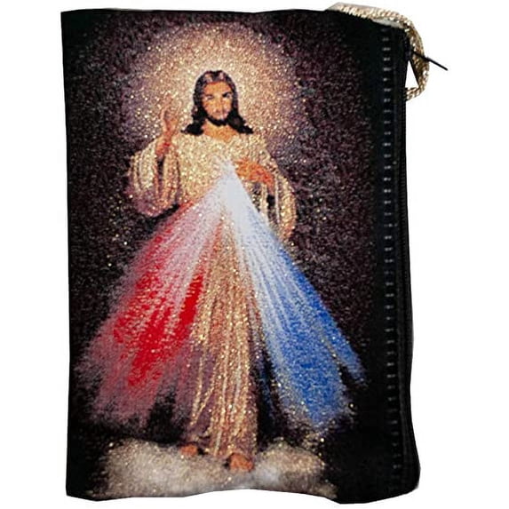 Traditional Divine Mercy Large Rosary Pouch, 6" x 4"