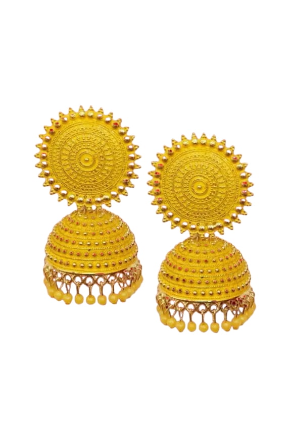 Traditional Dome Jhumka Drop Earrings with Beaded Dangling  Intricate Round Stud Ethnic Jewelry