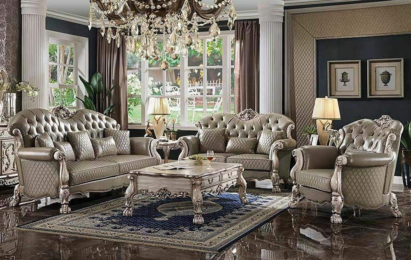 Traditional Dresden Hand Crafted Gold Gatina 3pc Sofa Set Living Room Furniture