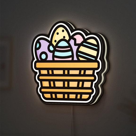 Traditional Easter Egg 3D Novelty Light Box, Basket and Painted Egg Lamp Decor for Cultures, Celebrations and Seasonal Homes (Width 24 inch, 60cm)