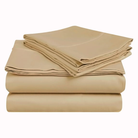 Traditional Egyptian Cotton 400-Thread Count Solid Deep Pocket Sheet Set, King, Tan by Blue Nile Mills