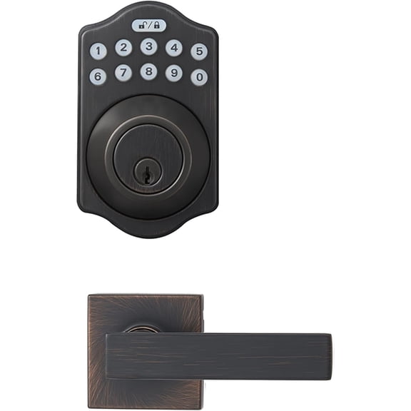 Traditional Electronic Keypad,Keyless Entry Door Lock Deadbolt with Handle Set, Key Pad Front Door with Knob, Traditional Door Locks for Front Door Handle, Oil Rubbed Bronze, 1-Pack