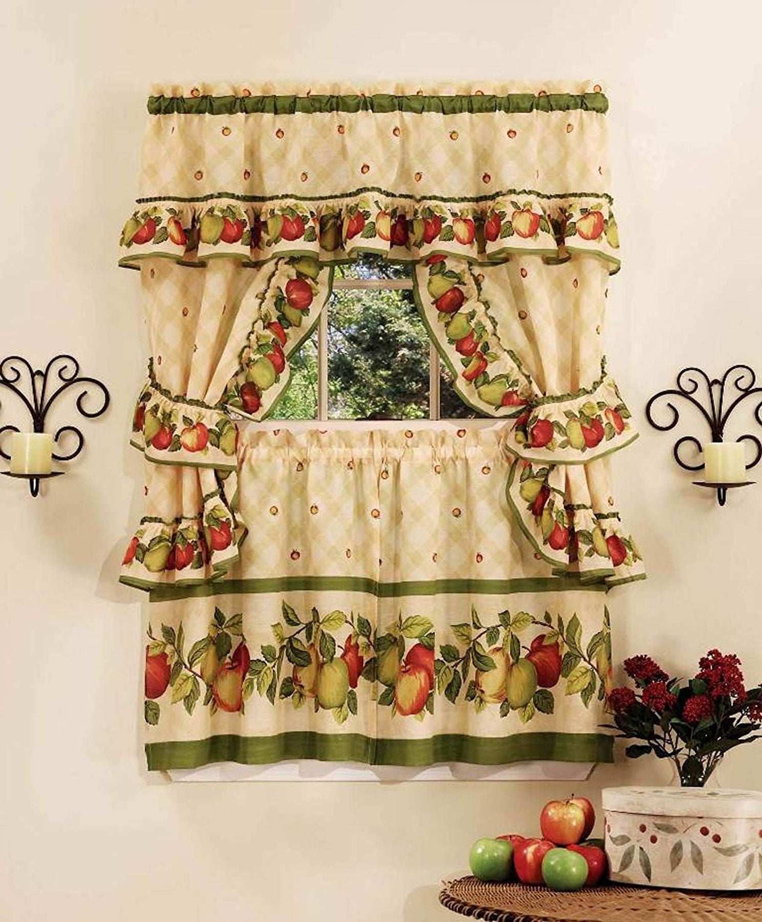 Apple Orchard Cottage Blackout Curtain Set with Valance and Tiebacks
