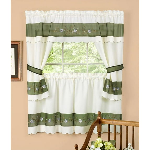 Traditional Elegance Berkshire Embellished Cottage Window Curtain Set 58x36
