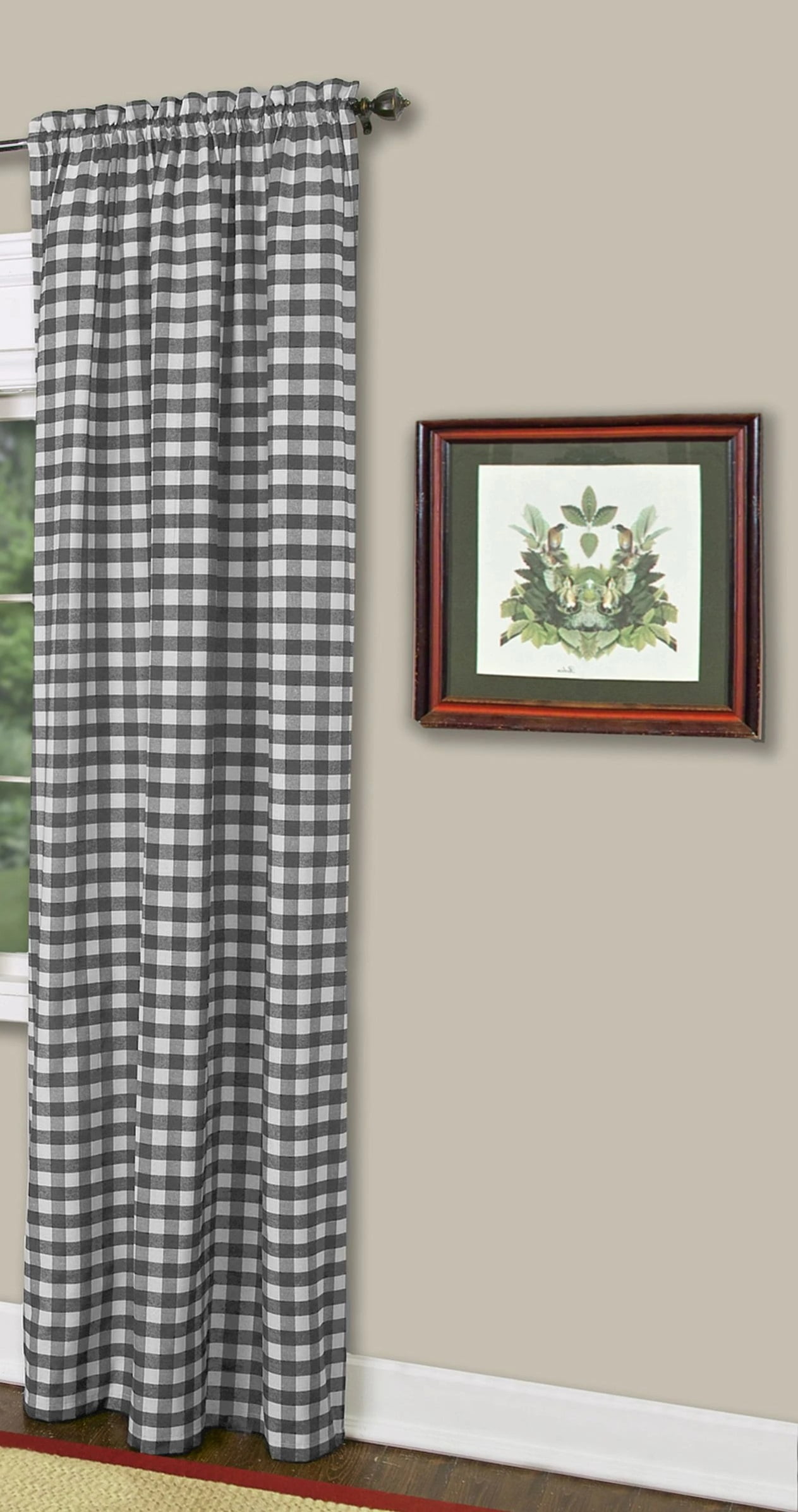 Black and White Buffalo Check Cotton Blend Drapes, 42 x 63