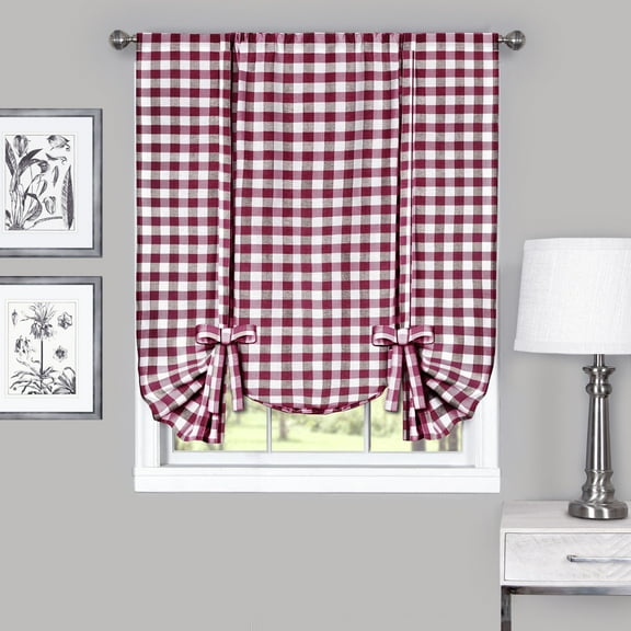 Traditional Elegance Buffalo Check Window Curtain Tie Up Shade - 42x63 - Burgundy