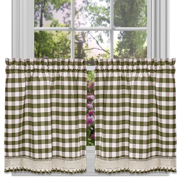 Traditional Elegance Buffalo Check Window Curtain Tier Pair - 58x24 - Sage