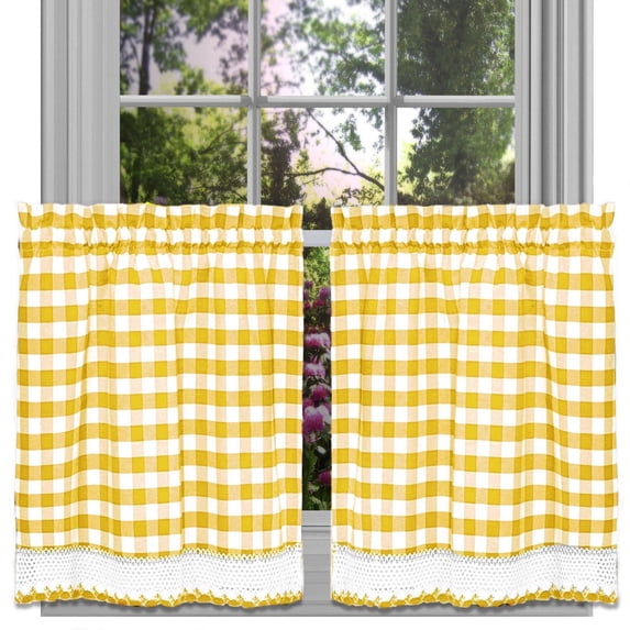 Traditional Elegance Buffalo Check Window Curtain Tier Pair - 58x36 - Yellow