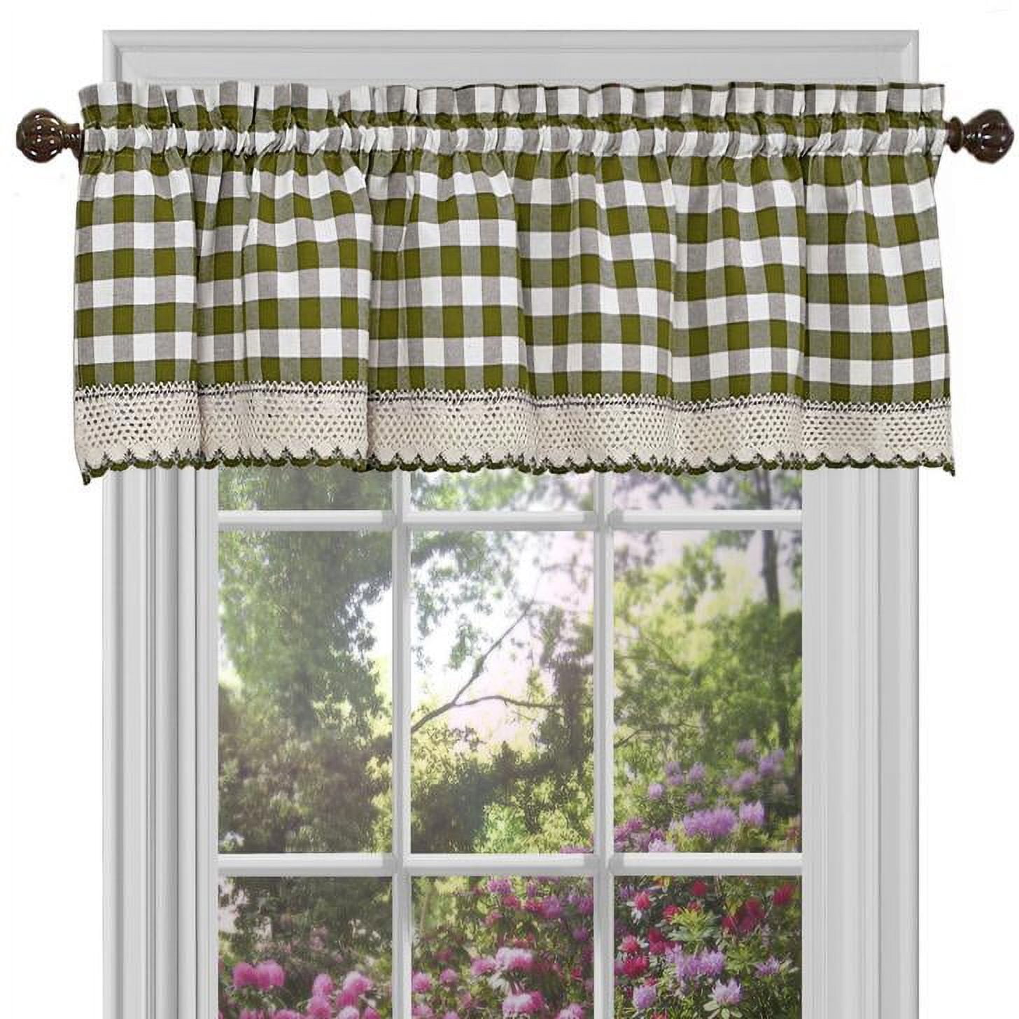 Sage Green Buffalo Check Rod Pocket Scalloped Valance