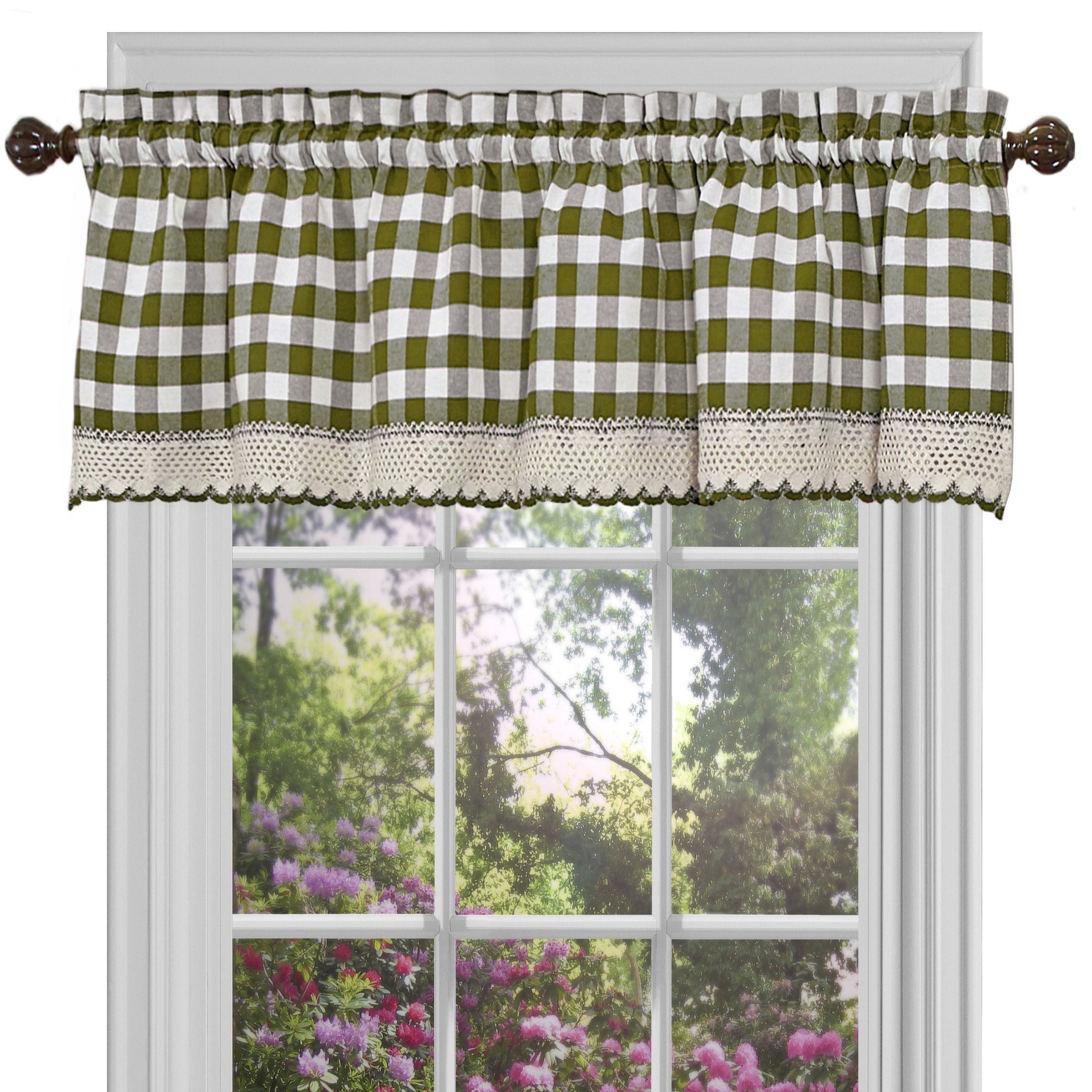 Sage Green Buffalo Check Rod Pocket Scalloped Valance